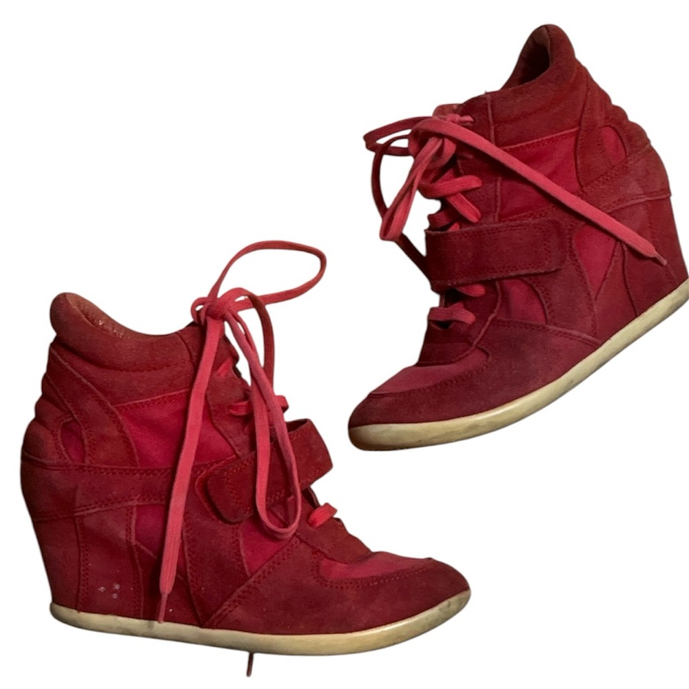 SOLD Red hidden wedge sneakers with velcro straps